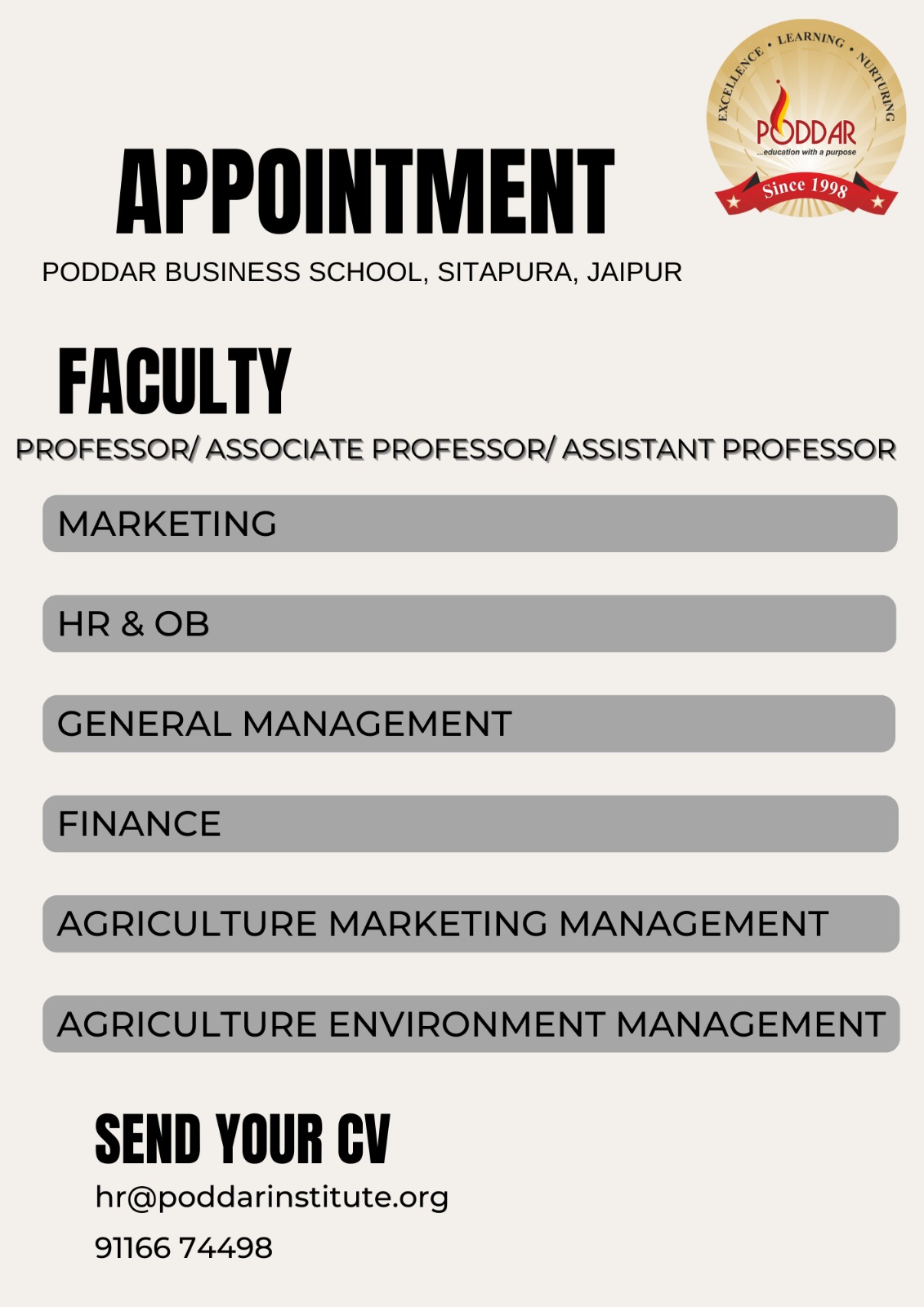 Professor / Associate Professor / Assistant Professor.